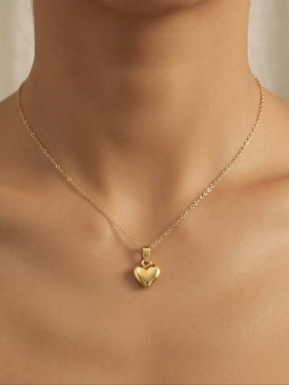 18K Gold Plated Stainless Steel Puffy Heart Pendant Necklace